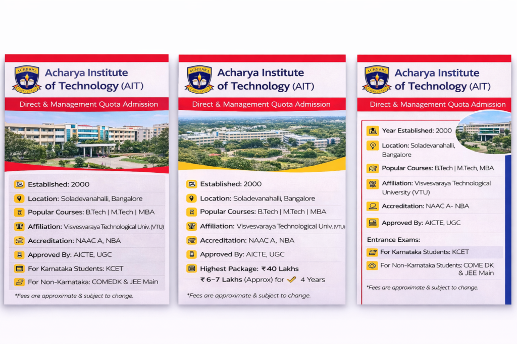 Acharya Institute of Technology (AIT) Direct Management Quota Admission