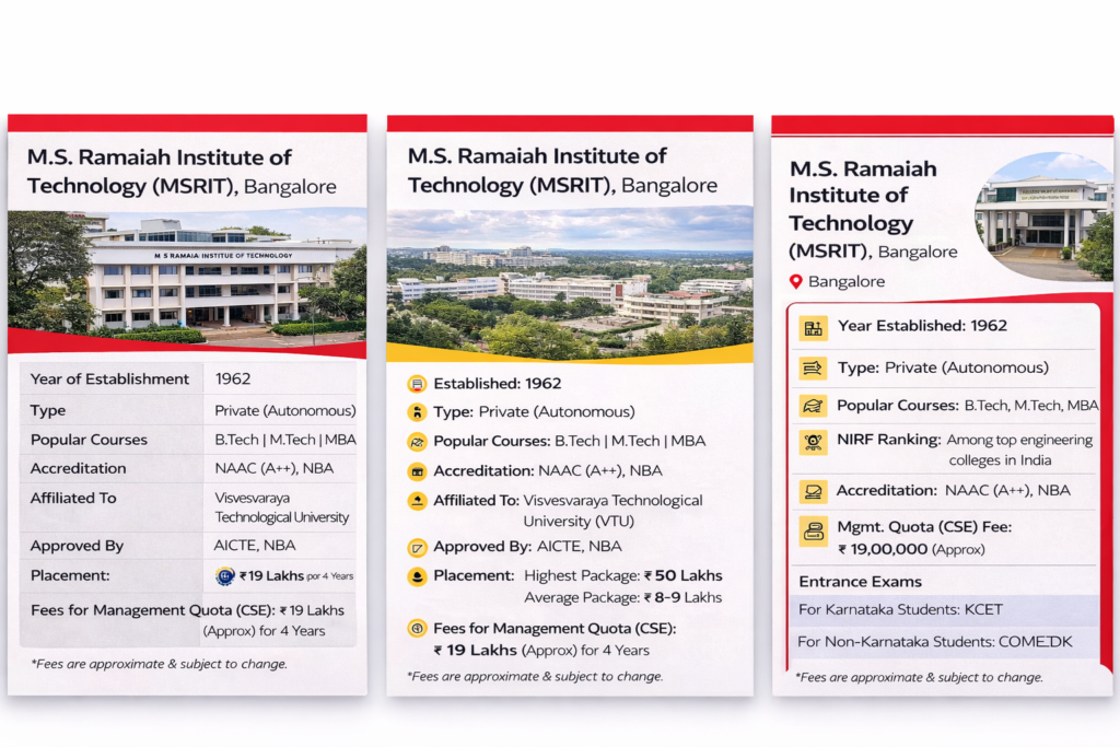 M.S. Ramaiah Institute of Technology (MSRIT) Direct Management Quota Admission