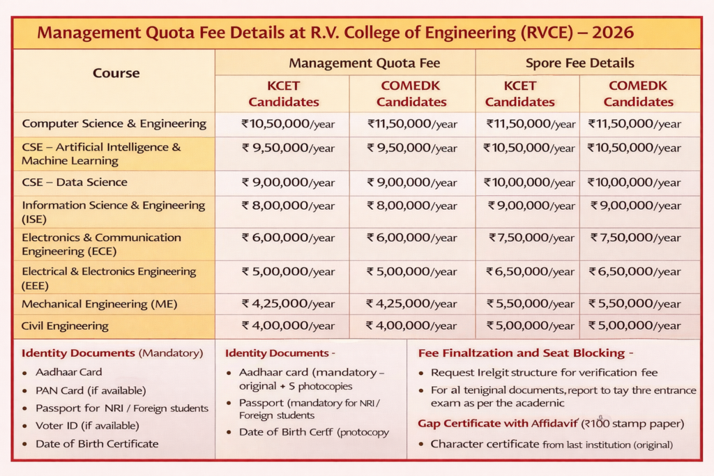 KCET & COMEDK Management Quota FEES