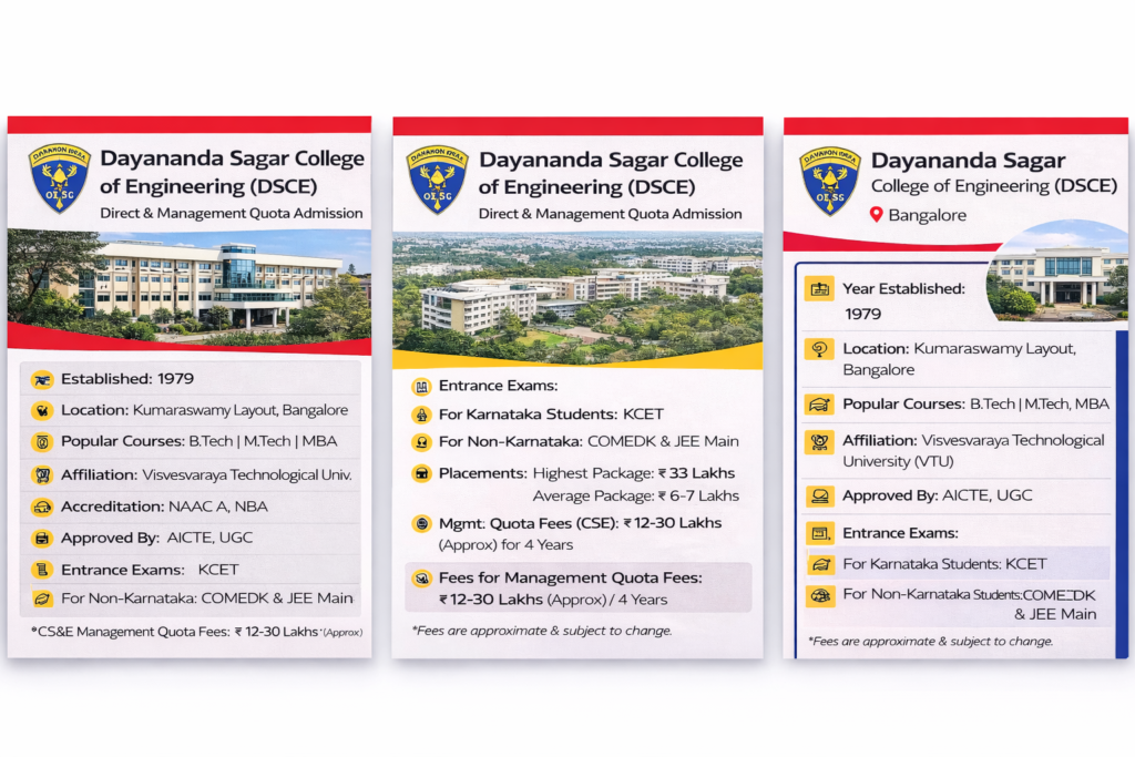 Dayananda Sagar College of Engineering (DSCE) Direct Management Quota Admission