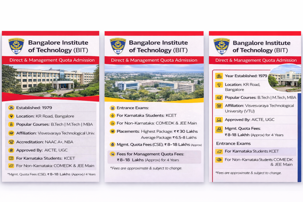 Bangalore Institute of Technology (BIT) Direct Management Quota Admission