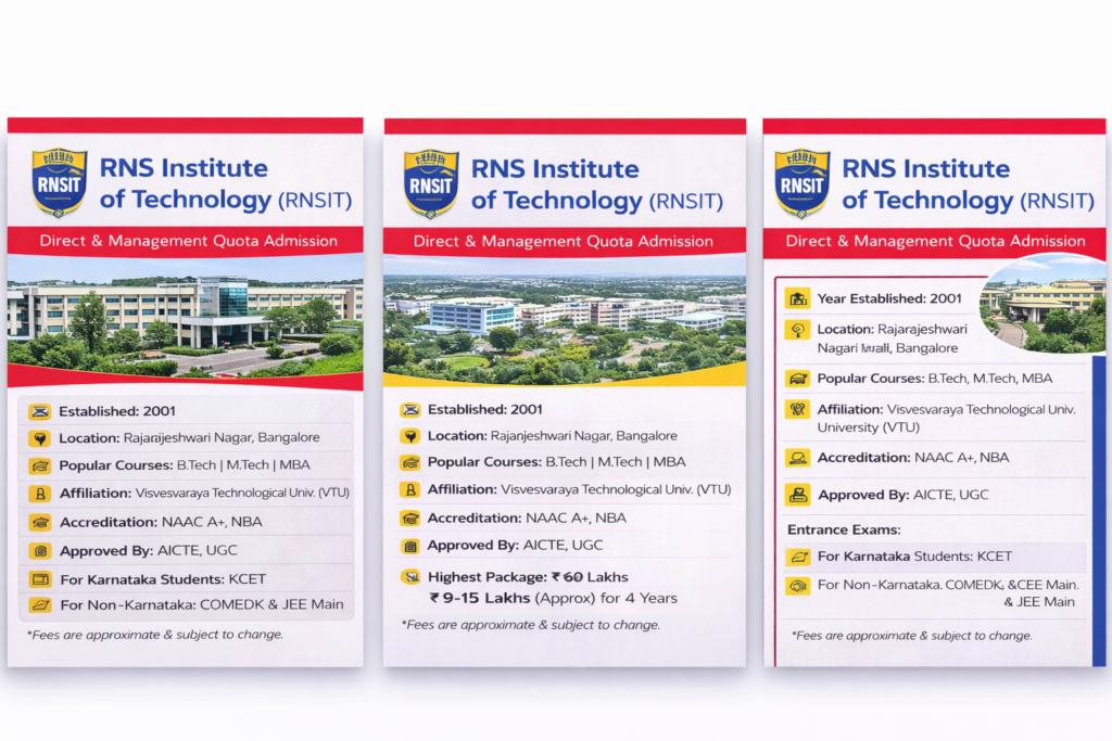 RNS Institute of Technology (RNSIT) Direct Management Quota Admission