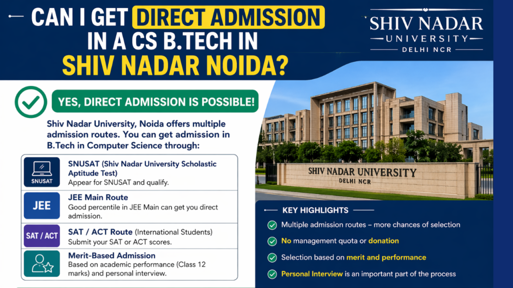 Can I Get Direct Admission in a CS B.Tech in Shiv Nadar Noida